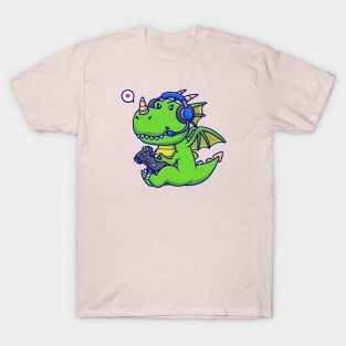 Cute Baby Dragon Gamer Cartoon T-Shirt